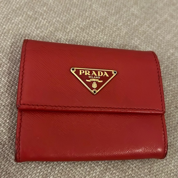 Prada Saffiano Red Leather Wallet/Coin Purse - Picture 1 of 8